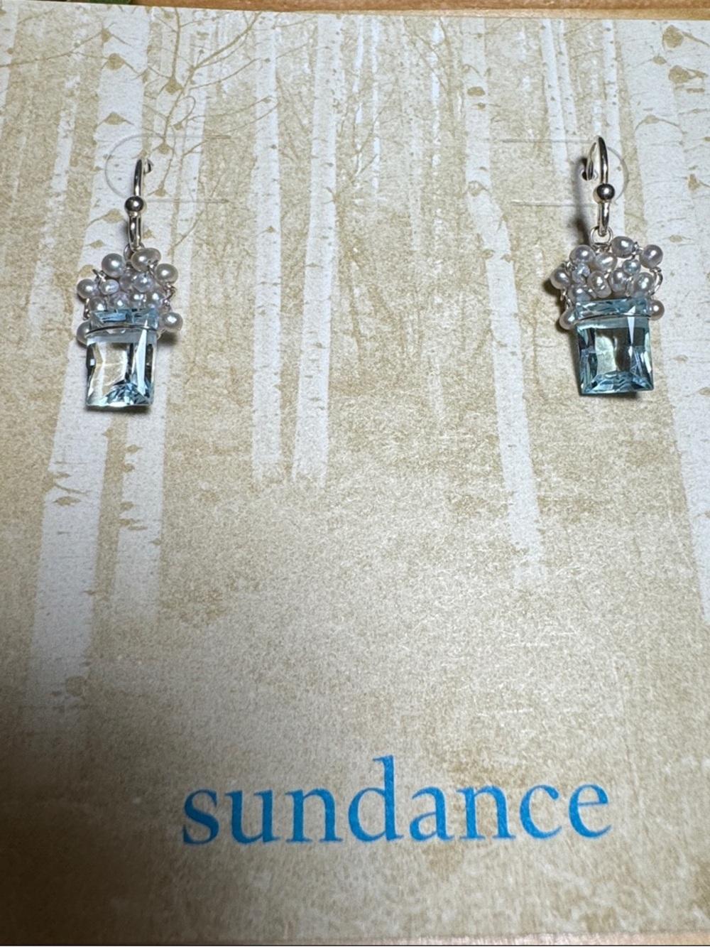 Sundance Blue Crystal Drop Earrings with Silver Bead Clusters